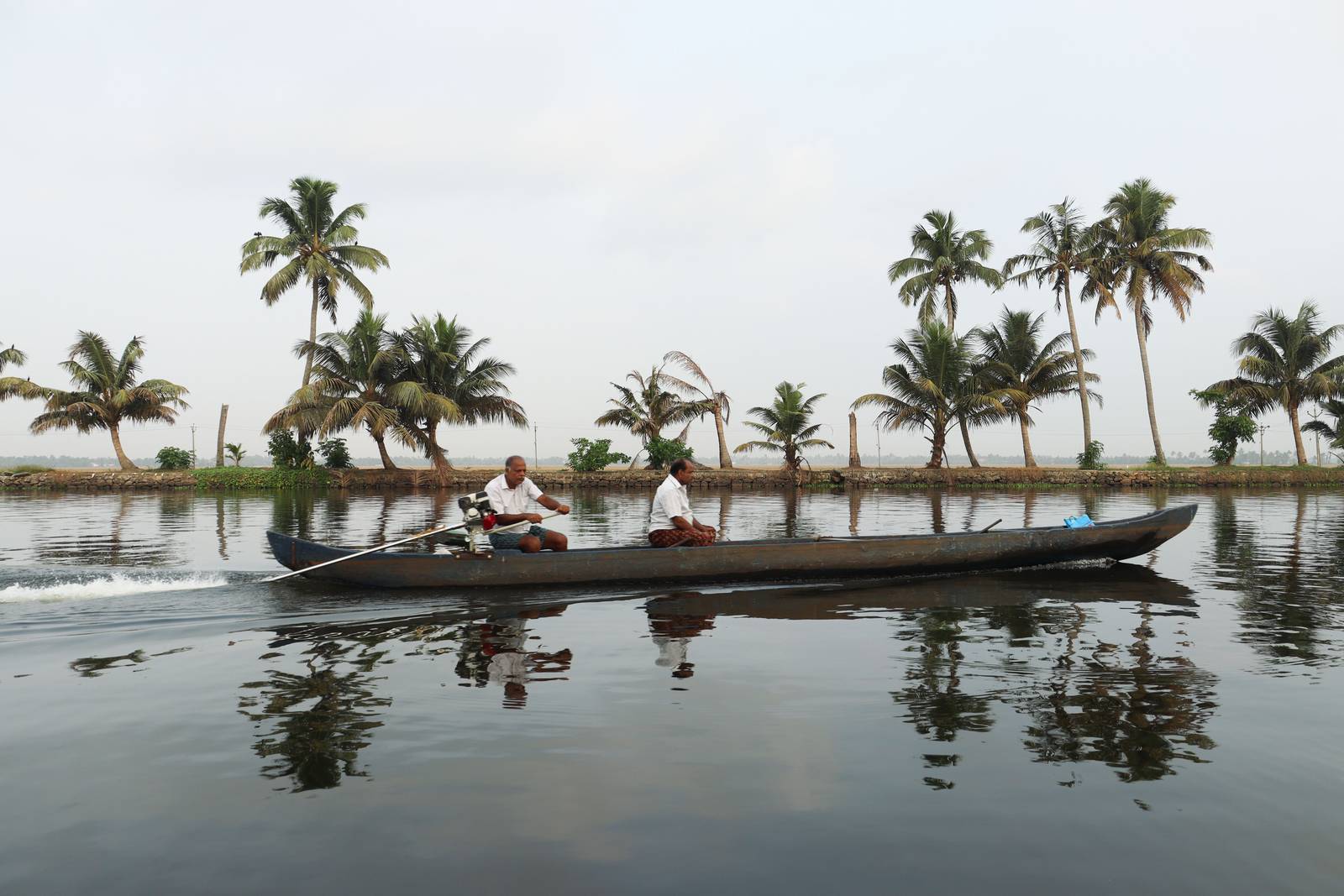 Canoe among palms on the Kerala backwaters, a typical setting for an Ayurveda retreat